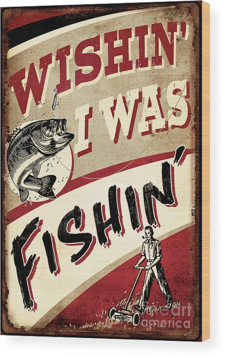Jq Wood Print featuring the painting Wishin I Was Fishin by JQ Licensing