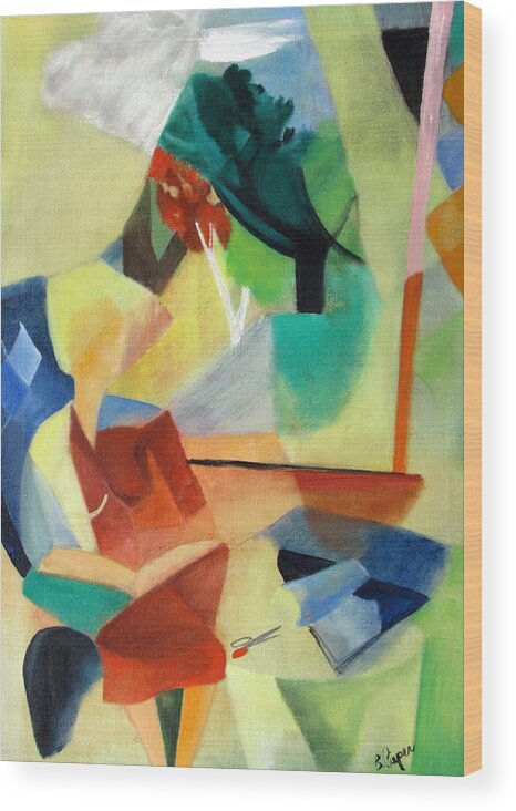 Abstract Expressionism Wood Print featuring the painting Woman Sitting by Window by Betty Pieper