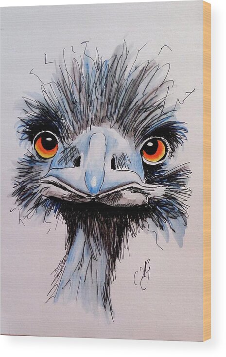 Emu Wood Print featuring the painting You had me at hello by Anne Gardner
