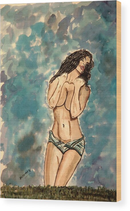 Nude Framed Prints Wood Print featuring the painting Zoie Passion by Shlomo Zangilevitch