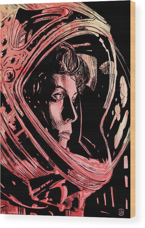 Sigourney Weaver Wood Print featuring the drawing Alien Sigourney Weaver by Giuseppe Cristiano