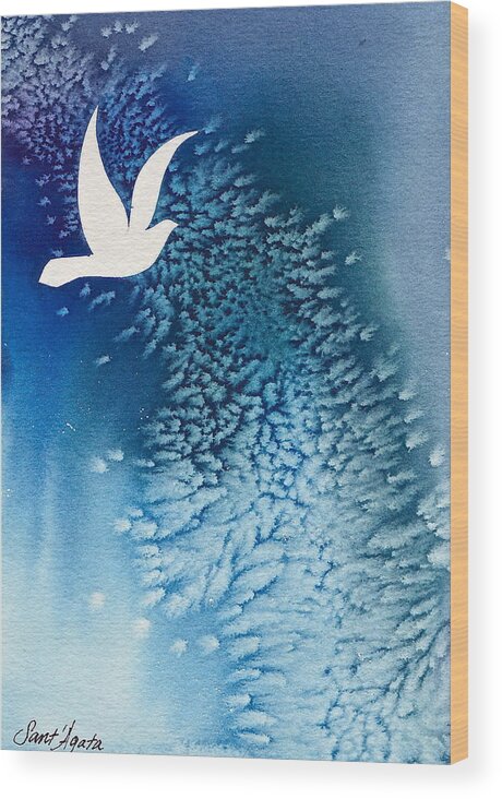 Dove Wood Print featuring the painting Blue Dove by Frank SantAgata