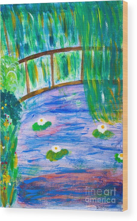 Acrylic Wood Print featuring the painting Bridge of lily pond by Simon Bratt
