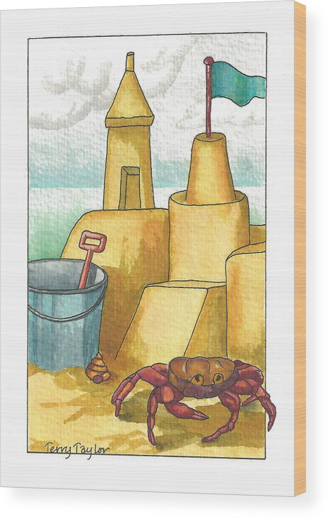 Beach Wood Print featuring the painting Castle in the Sand by Terry Taylor