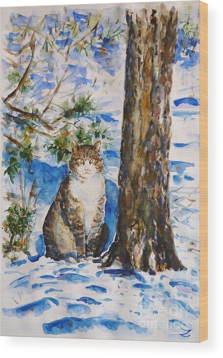 Cat Wood Print featuring the painting Cat by Zaira Dzhaubaeva