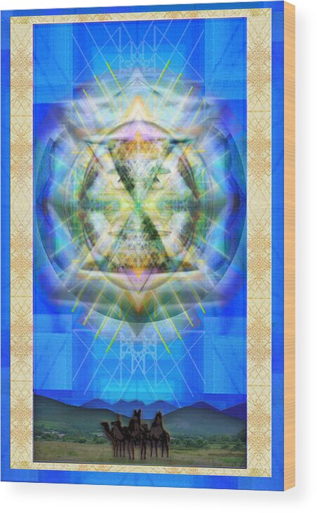 Solstice Wood Print featuring the digital art Chalice Star over Three Kings Holiday Card XBBrtII by Chris Pringer