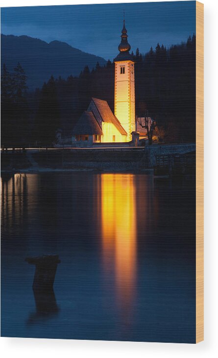 Bohinj Wood Print featuring the photograph Church at dusk by Ian Middleton