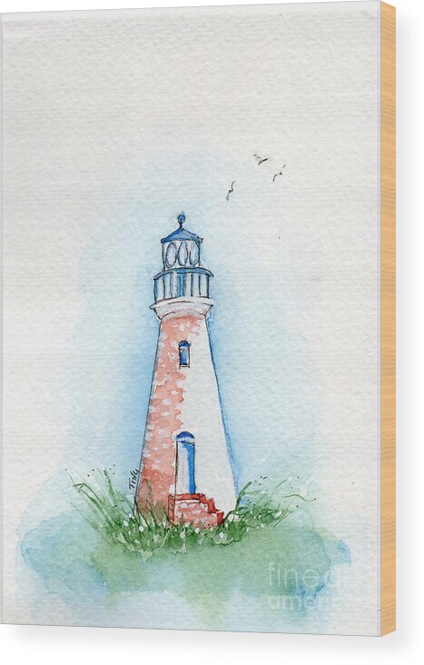 Small Paintings Wood Print featuring the painting Cockspur Lighthouse by Doris Blessington