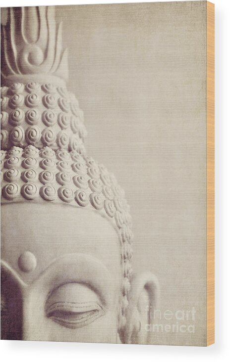 Buddha Wood Print featuring the photograph Cropped stone Buddha head statue by Lyn Randle