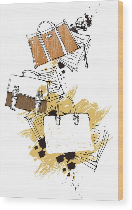 Vertical Wood Print featuring the digital art Diversity Of Bags by Eastnine Inc.