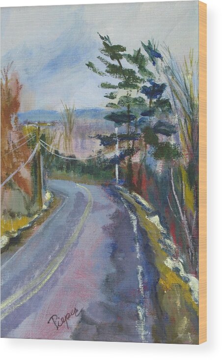 Country Road And Pine Trees Wood Print featuring the painting Down My Road by Betty Pieper