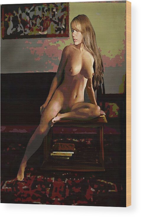 Original Wood Print featuring the painting FINE ART FEMALE NUDE JESS SITTING 2b3 by G Linsenmayer