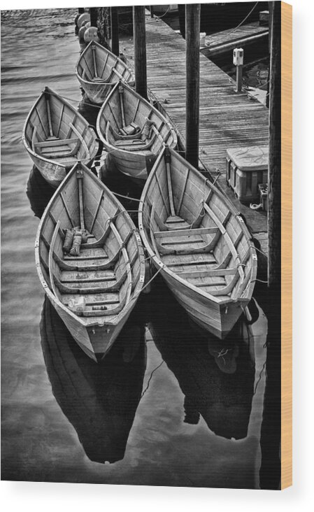 Black And White Wood Print featuring the photograph Fishing Dories by Fred LeBlanc