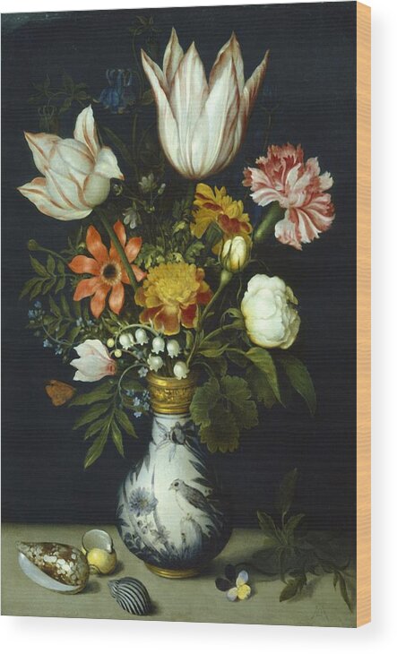Vertical Wood Print featuring the photograph Flowers In A Vase Painting by Photos.com