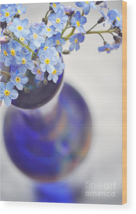 Forget Me Nots Wood Print featuring the photograph Forget me nots in deep blue vase by Lyn Randle