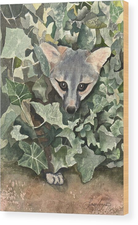 Ivy Wood Print featuring the painting Fox 'n Ivy by Frank SantAgata