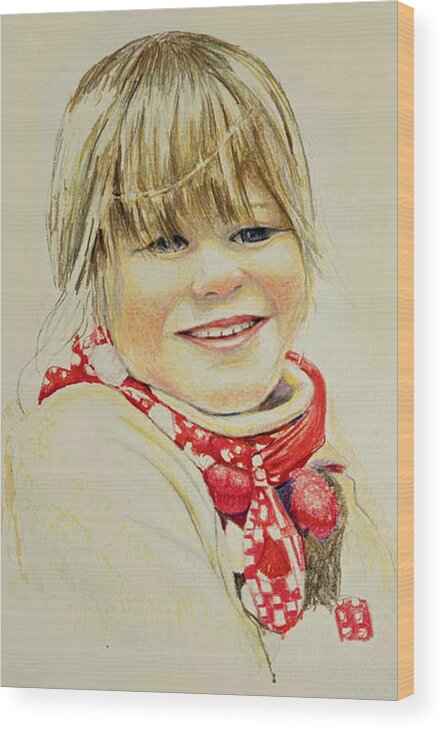 Girl Wood Print featuring the drawing Freja 1 by Tim Ernst