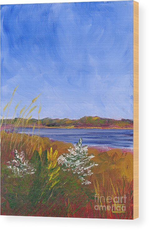 Delaware Wood Print featuring the painting Golden Delaware River by Jackie Irwin