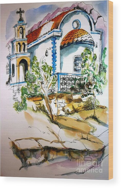 Church Wood Print featuring the painting Greek Church by Therese Alcorn