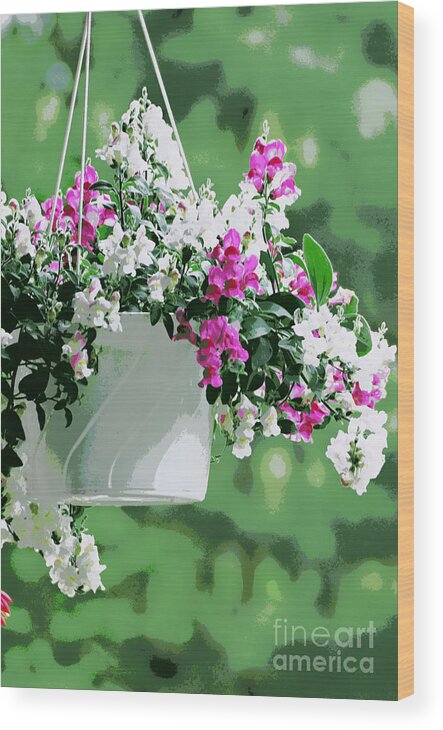 Hanging Flower Basket Print Wood Print featuring the photograph Hanging Flower Basket by Lila Fisher-Wenzel