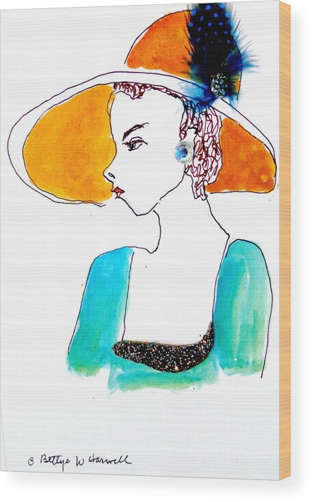 Hat Lady Wood Print featuring the painting Hat Lady 15 by Bettye Harwell