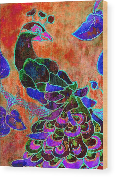 Peacock Wood Print featuring the painting Joyful by Robin Mead