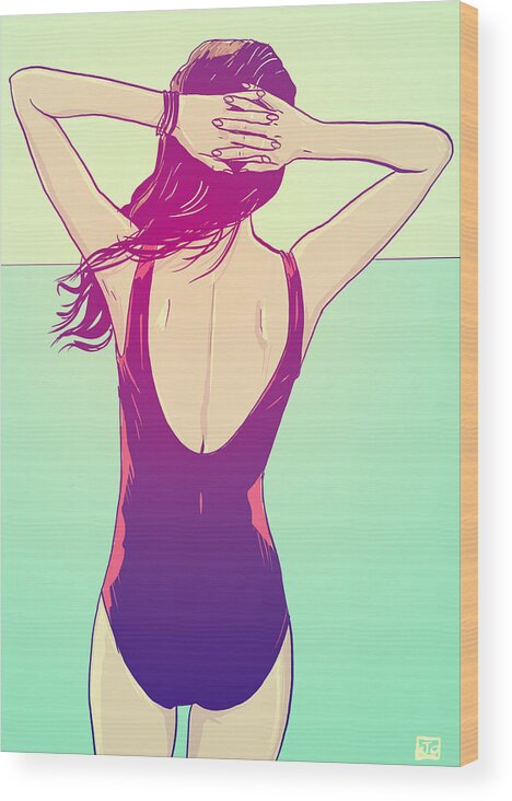 Swimsuit Wood Print featuring the drawing Last days of Summers by Giuseppe Cristiano