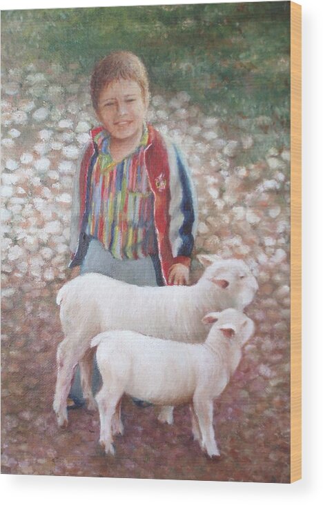 Boy Wood Print featuring the painting Little Andy by Barbara Anna Cichocka