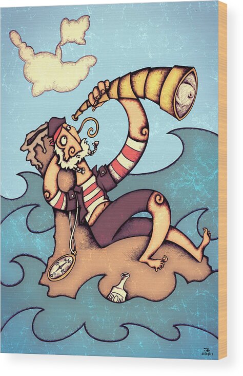 Children Wood Print featuring the painting Lonely Pirate by Autogiro Illustration