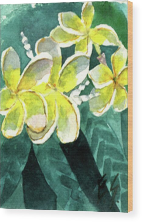 Hawaiian Wood Print featuring the painting More Plumeria by Eric Samuelson