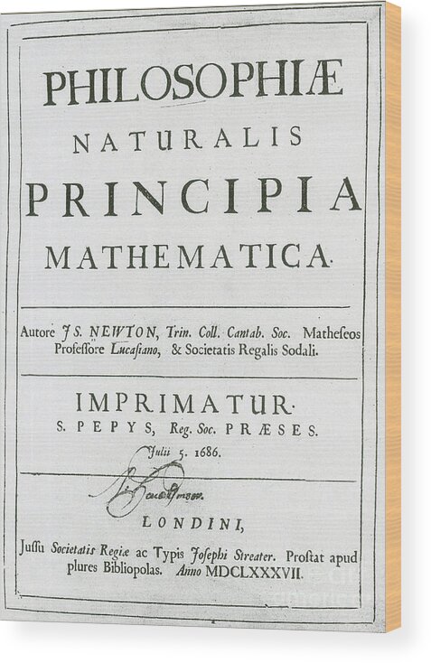Art Wood Print featuring the photograph Newtons Principia, Title Page by Science Source