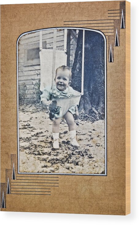 Album Wood Print featuring the photograph Old Photo of a Baby Outside by Susan Leggett