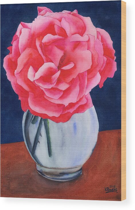 Watercolor Wood Print featuring the painting Opera Rose by Ken Powers