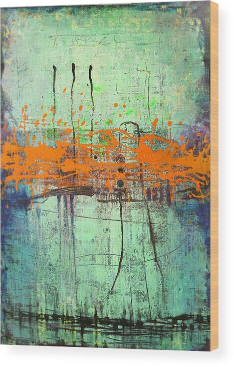 Abstract Wood Print featuring the painting Orange Interruption by Lolita Bronzini