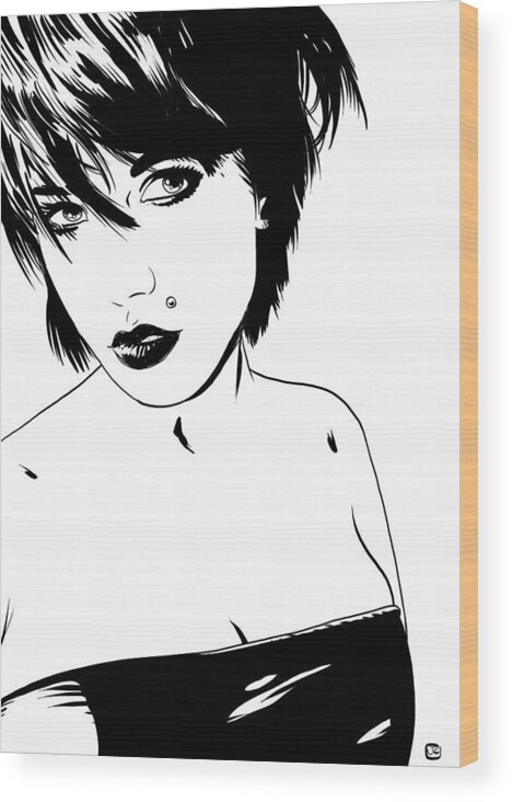 Piercing Wood Print featuring the drawing Pop Girl by Giuseppe Cristiano