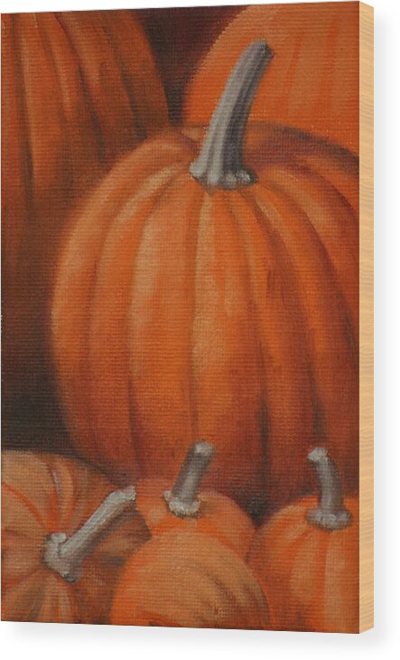 Pumpkins Wood Print featuring the painting Pumpkins by Linda Eades Blackburn