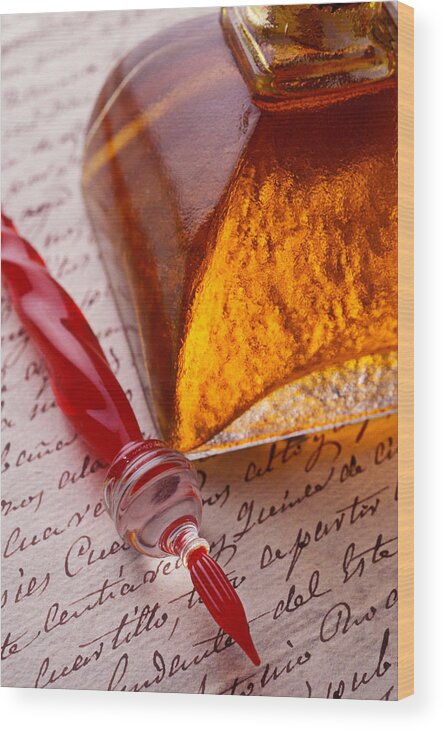 Glass Pen Wood Print featuring the photograph Red Glass Pen by Garry Gay