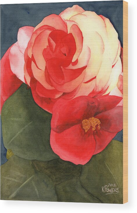 Flower Wood Print featuring the painting Red Meets Green by Ken Powers