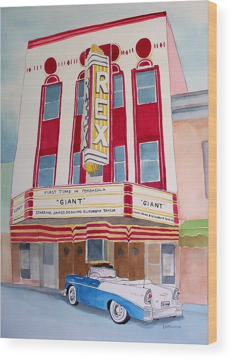 Landscape Wood Print featuring the painting Rex Theater by Richard Willows