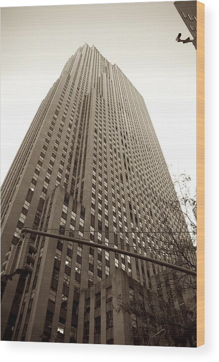 New York City Wood Print featuring the photograph Rockefeller Center in Sepia by Eric Tressler