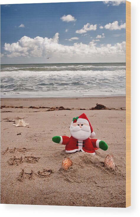 Santa Claus Wood Print featuring the photograph Santa At The Beach by Steven Sparks