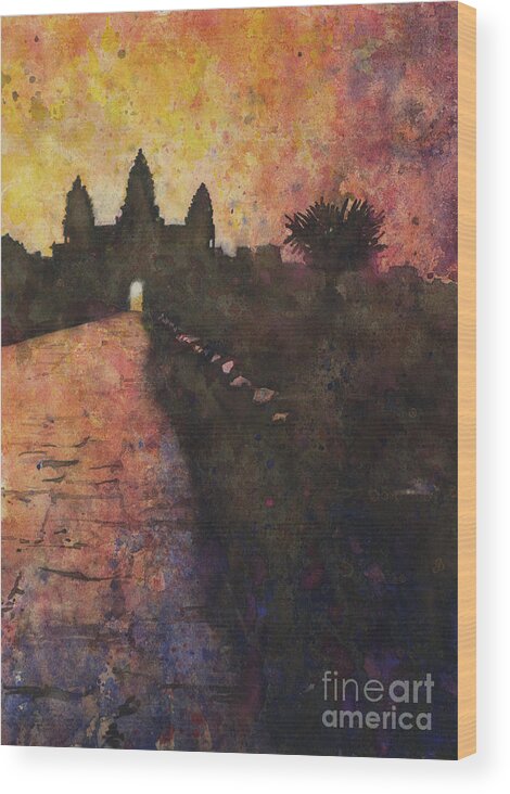 Angkor Wat Wood Print featuring the painting Siem Reap Sunrise 3 by Ryan Fox