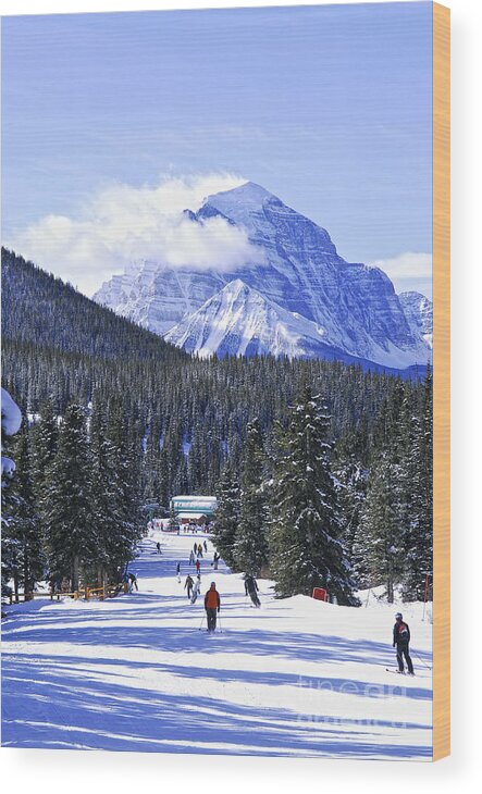 Mountain Wood Print featuring the photograph Skiing in mountains 2 by Elena Elisseeva