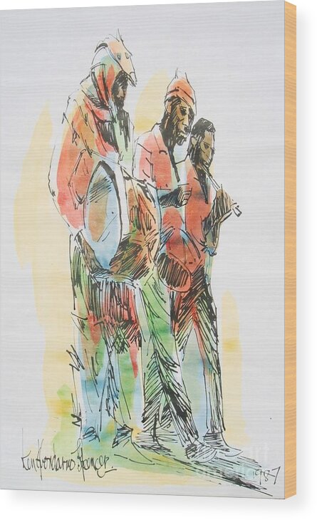 Ken Spencer Wood Print featuring the painting Street Band by Carey Chen