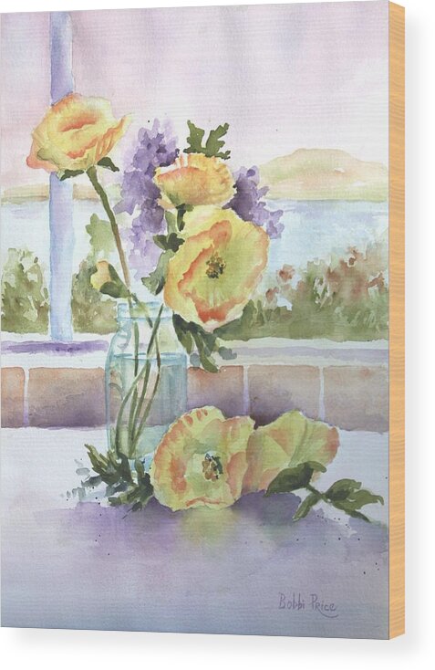 Watercolor Wood Print featuring the painting Sue's Poppies by Bobbi Price