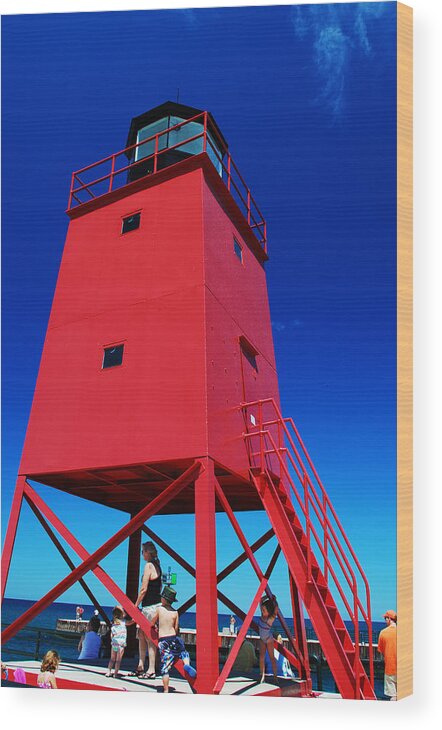 Summer Wood Print featuring the photograph Summer Fun down by the Lighthouse by Janice Adomeit