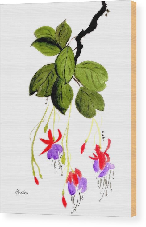 Japanese Wood Print featuring the painting The Fuschia by Alethea M