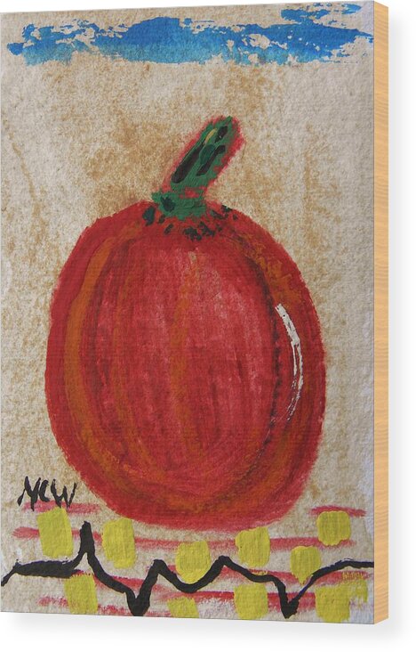 Pumpkin Wood Print featuring the painting The Red Pumpkin by Mary Carol Williams