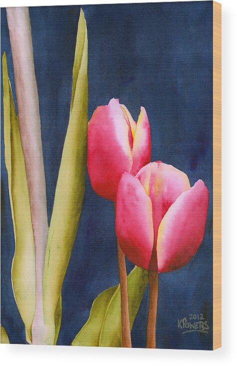 Two Wood Print featuring the painting Two Tulips by Ken Powers