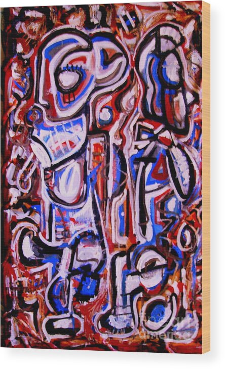 Abstract Wood Print featuring the painting Untitled 2008 Dancing Couple by Gustavo Ramirez